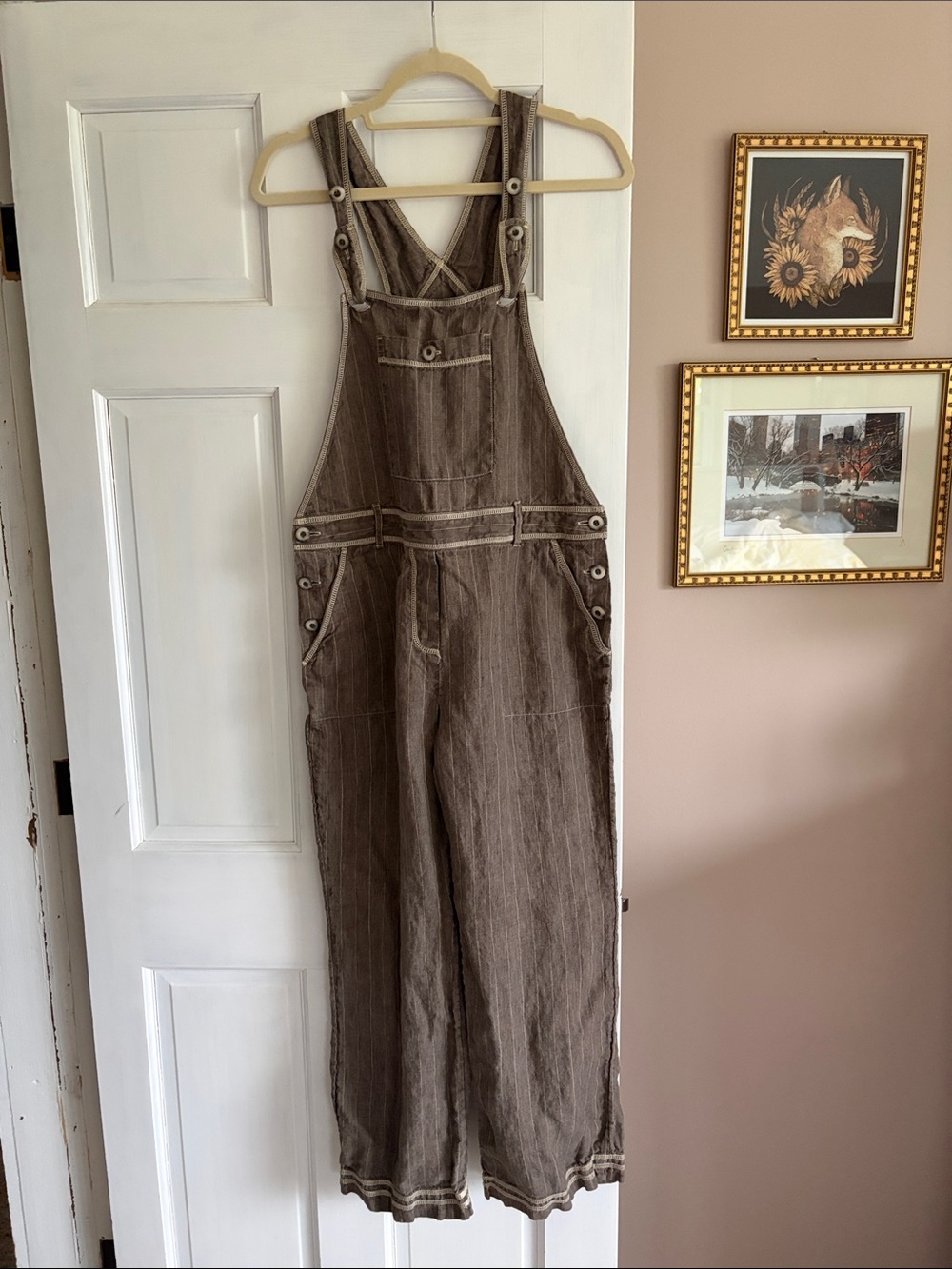 J. Jill Pinstripe Linen Overalls
